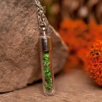 

Wholesael 50pcs green moss handmade necklace, glass vial tiny nature pendant chain 70cm long (finished necklace)
