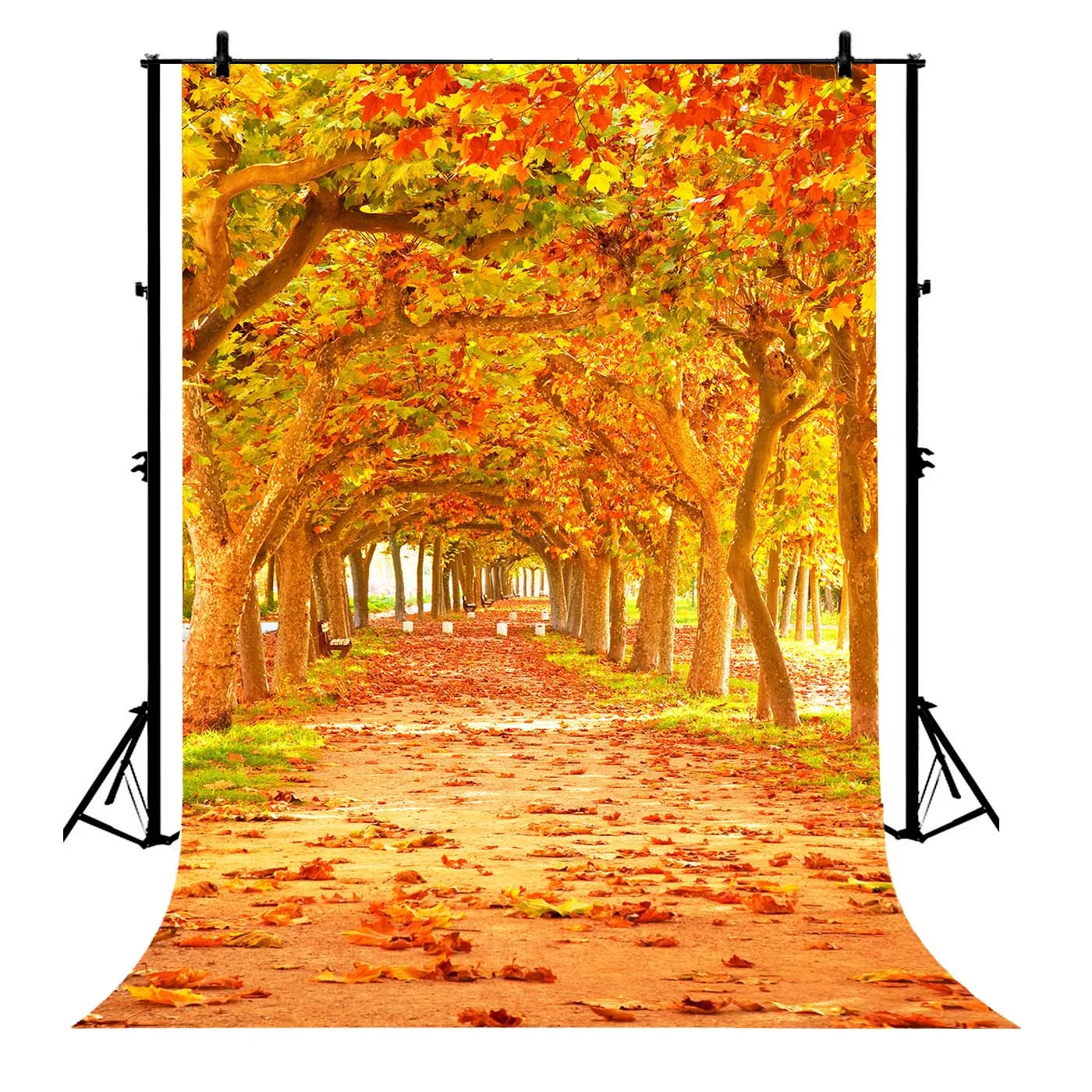 

5x7ft Fall Scenery Autumn Park Trees Path Leaves Polyester Photo Background Portrait Backdrop