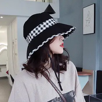 

HobbyLane Women Outdoor Fisherman Hat Flat Brim Foldable with Tie Cap for Out Travel