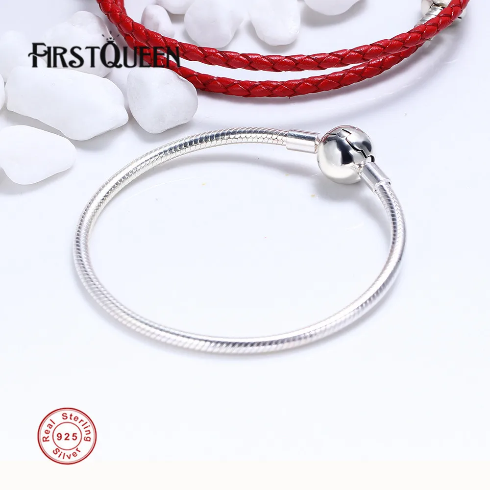 

FirstQueen Pure 925 Silver Smooth Silver Clasp Bracelet Fit 4.3mm Charms Beads Anniversary DIY Gift For Jewelry Making