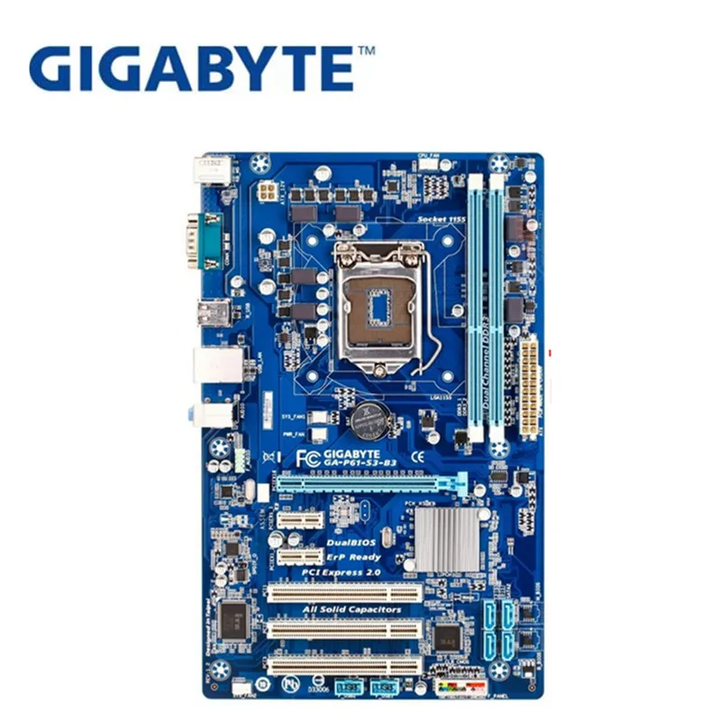 

GIGABYTE GA-P61-S3-B3 Desktop Motherboard H61 Socket LGA 1155 i3 i5 i7 DDR3 16G ATX Original P61-S3-B3 Used Mainboard On Sale