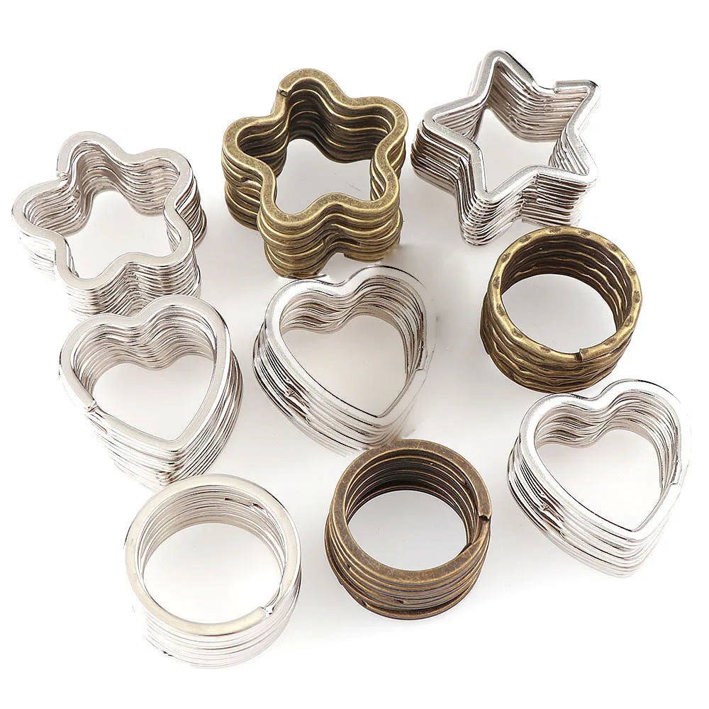 

10 Pieces Round Heart Flower Shape Metal Key Holder Split Rings Unisex Keyring Keychain Key for DiyAccessories