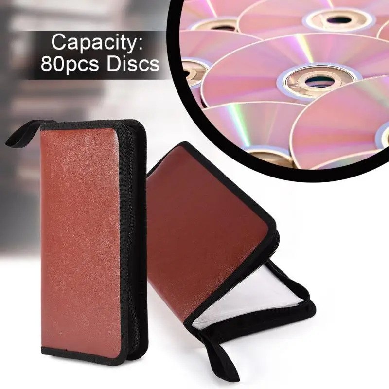 Черный 80 диск большой емкости портативный PU Кожа CD DVD VCD кошелек для хранения Органайзер держатель-15 - Цвет: Коричневый
