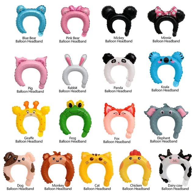 

KUAWANLE 10pcs Mickey Minnie headband with foil balloon rabbit bear animal balloon pink children's toy birthday party decoration