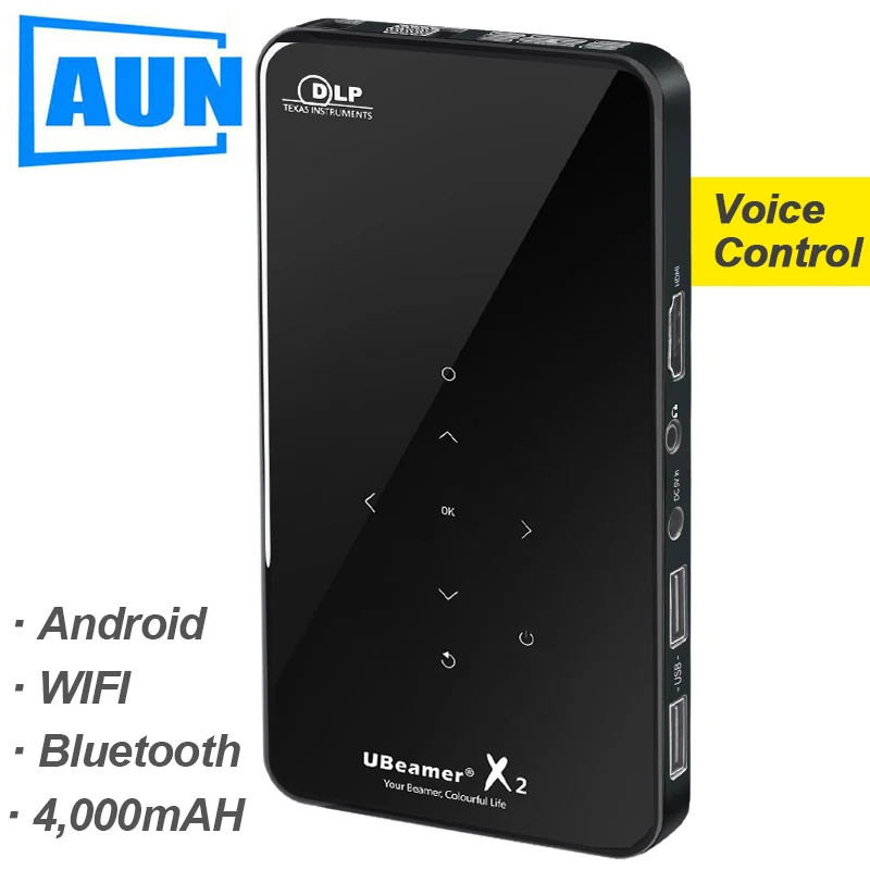 AUN MINI Projector X2, WIFI Android Touch Control (Optional Voice Control, RAM:2G ROM:16G)Support 1080P, Portable 3D Home Cinema AUN MINI Projector X2, WIFI Android Touch Control (Optional Voice Control, RAM:2G ROM:16G)Support 1080P, Portable 3D Home Cinema