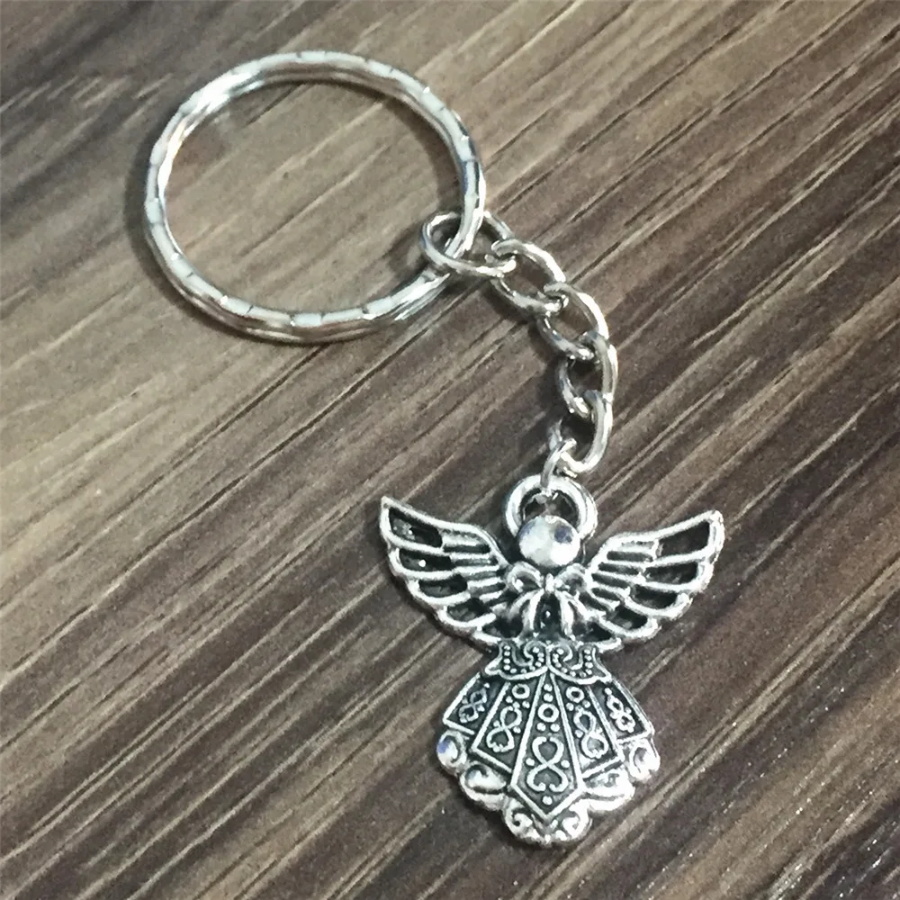 5pcs/lot Angel Pendant Keychain God Bless Keyrings Split Ring Chain