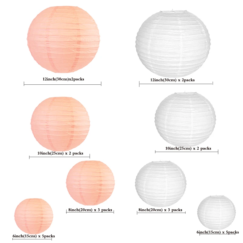 24 шт./компл. "-12" Персик Китайский Бумага Фонари кисти разных размеров Цвет белый, светильник для свадебной вечеринки на открытом воздухе подвесное украшение
