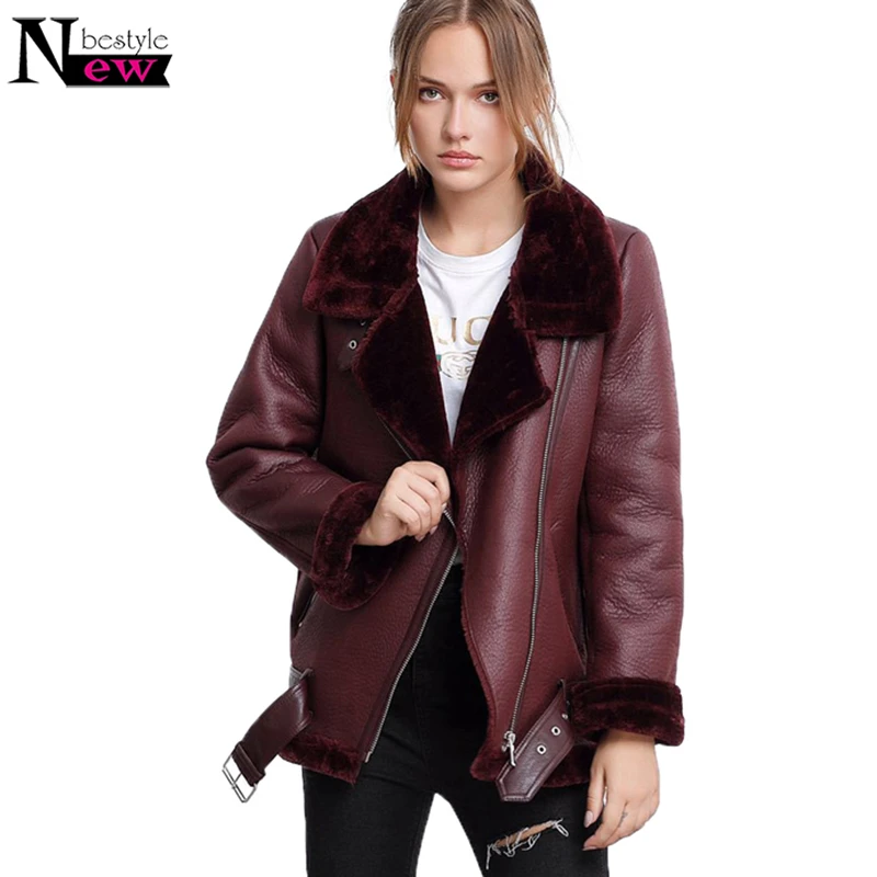 Épaississent Moto wine Manteau black Jackets Moelleux Fourrure Hiver Fur De Green Peau Women Coat Faux Red En Mouton Veste Femmes Cuir Jacket 2018 PnwT5Hxw