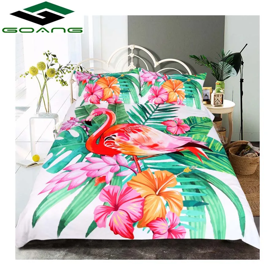 

GOANG 3d bedding Sets 100% polyester digital printing flamingo bed sheet duvet cover pillow case king size bedding set hot sell