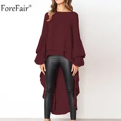 Forefair плюс размеры шифоновая блузка рубашка Женский 2018 повседневное элегантный два слоя фонари с длинным рукавом рюшами Длинные Блузки для