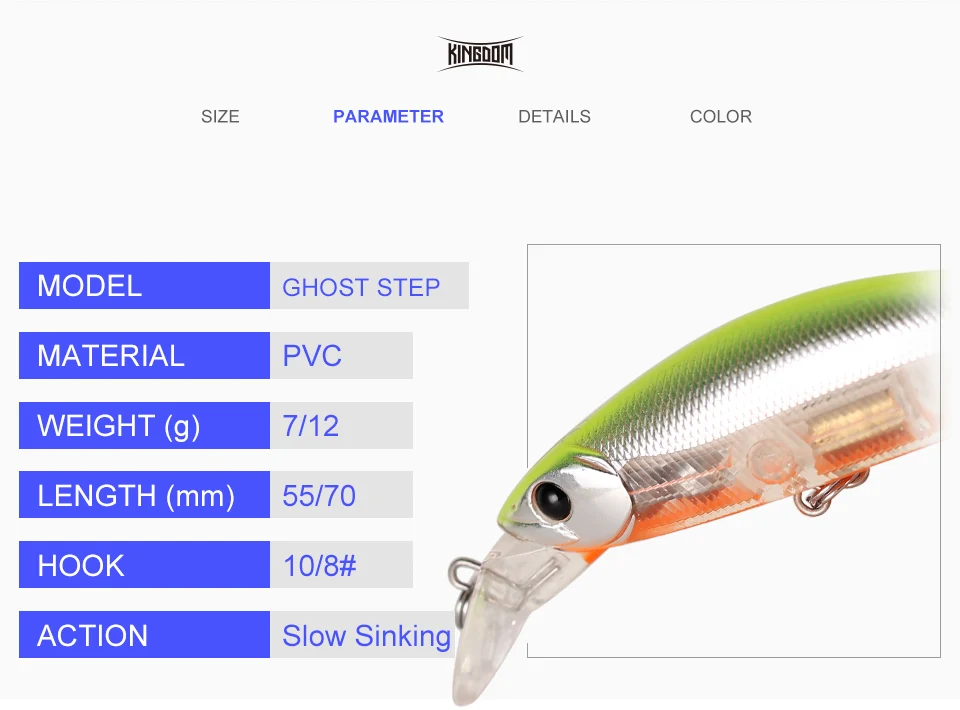 Kingdom Fishing lures 70mm 12g 55mm 7g Artificial Baits with VMC Hooks slow Sinking Hrard lure wobblers fishing tackle       (3)