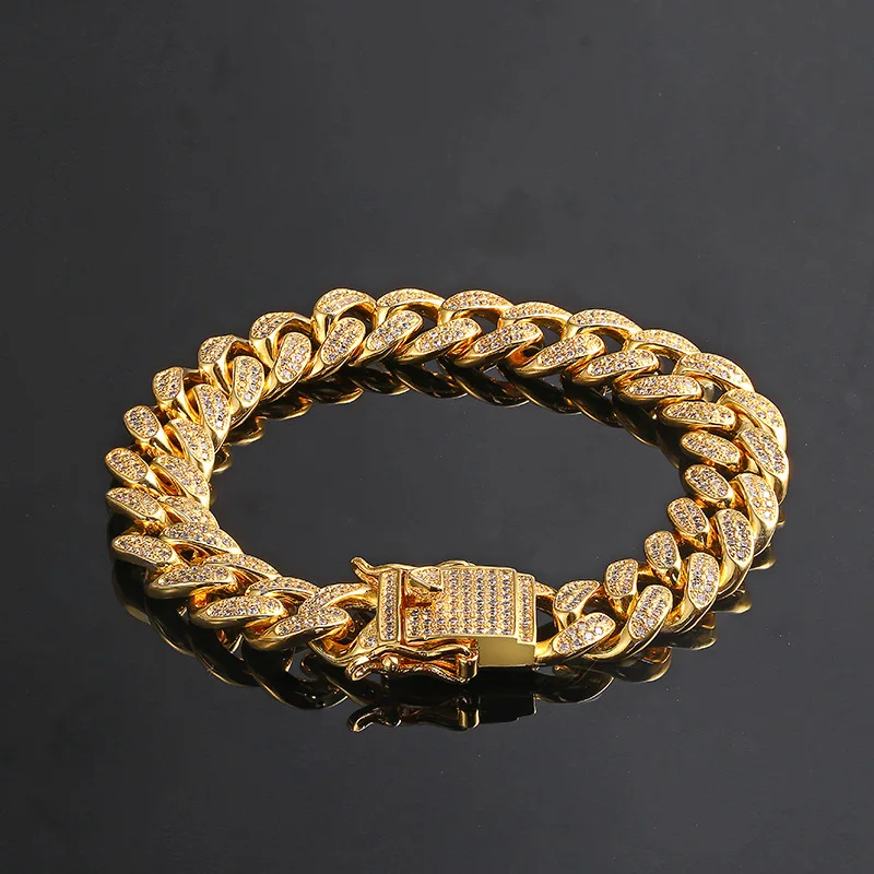 

Manerson 2018 arrive AAA cubic zirconia miami cuban gold color link chain hip hop bling Gold silver color luxury bracelet