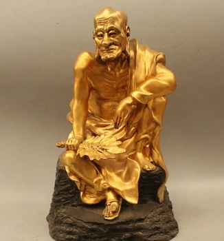 

wholesale factory China Chinese Buddhism Bronze 24K Gold Seat Monk Jigong Chai Gong Buddha God AE1024