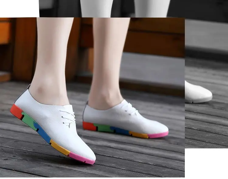 Women shoes flats new fashion genuine leather casual shoes woman flats shoes comfortable lace-up women sneakers plus size