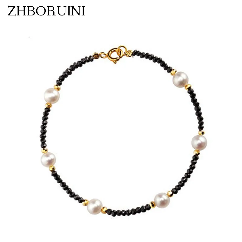

ZHBORUINI 2017 Fashion Pearl Jewelry Charm Bracelet Natural Freshwater Pearl 925 Sterling Silver Dark Spinelle Pearl Bracelet