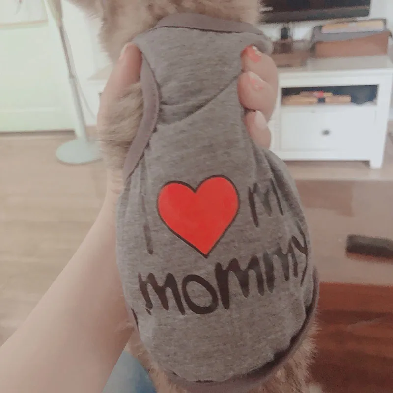 Одежда для домашних животных «I Love Mommy» с принтом, одежда для кошек собак, футболки, летняя дышащая хлопковая Футболка для котят, кошек, щенков, маленьких собак