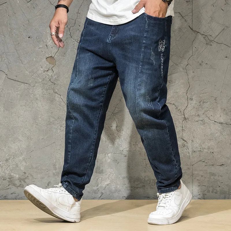 

New Men's Casual Jeans Cotton Blended Stretch Fabric Pleated Hollowing Out Outdoor Street Obese Men Casual Dress Size 2xl-7xl