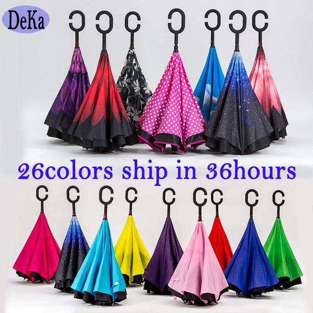 Hot! Windproof Reverse Folding Double Layer Inverted Chuva Umbrella Self Stand Inside Out Rain Protection C-Hook Hands For Car