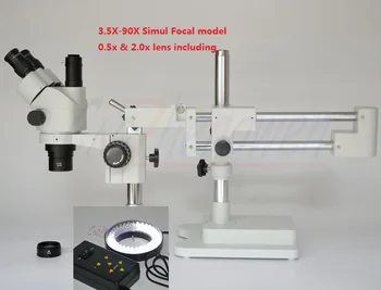 

FYSCOPE NEW Microscope 3.5X-90X Simul-Focal Microscope Double Boom Stand Trinocular Stereo Zoom Microscope+64led 4 zone control