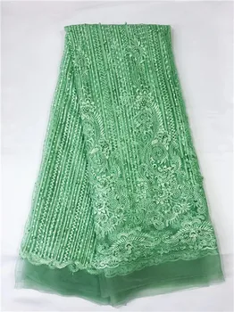 

2019 Latest Nigerian Laces Fabrics With Beaded High Quality Tulle African Laces Fabric Wedding African French Tulle Lace Green(1