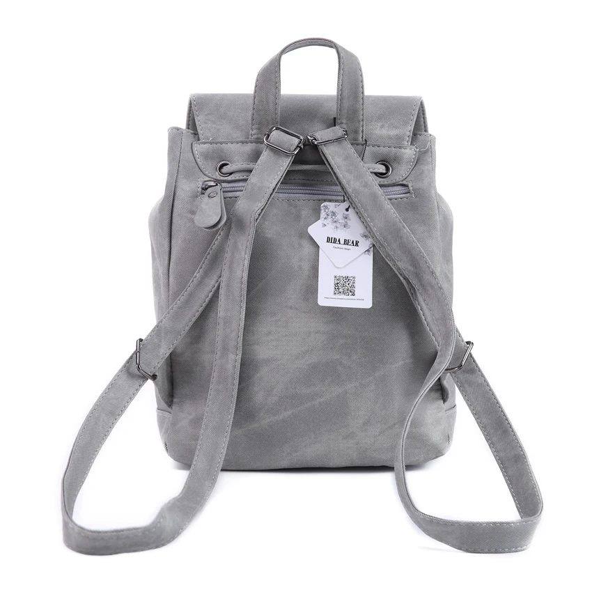 DIDA Oso de cuero de las mujeres de la marca bolso de escuela para niñas adolescentes de moda femenina Mochila gris negro Mochila de viaje