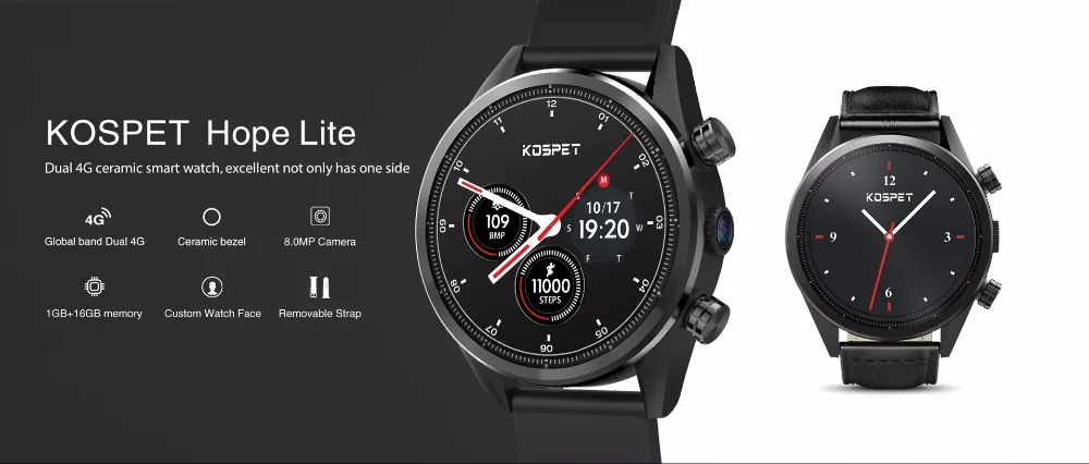 Kospet Hope 4G Smartwatch телефон 1,39 дюймов Android 7,1 MTK6739 четырехъядерный 1,3 ГГц 1 ГБ ОЗУ 16 Гб ПЗУ 8,0 МП камера 620 мАч Встроенная