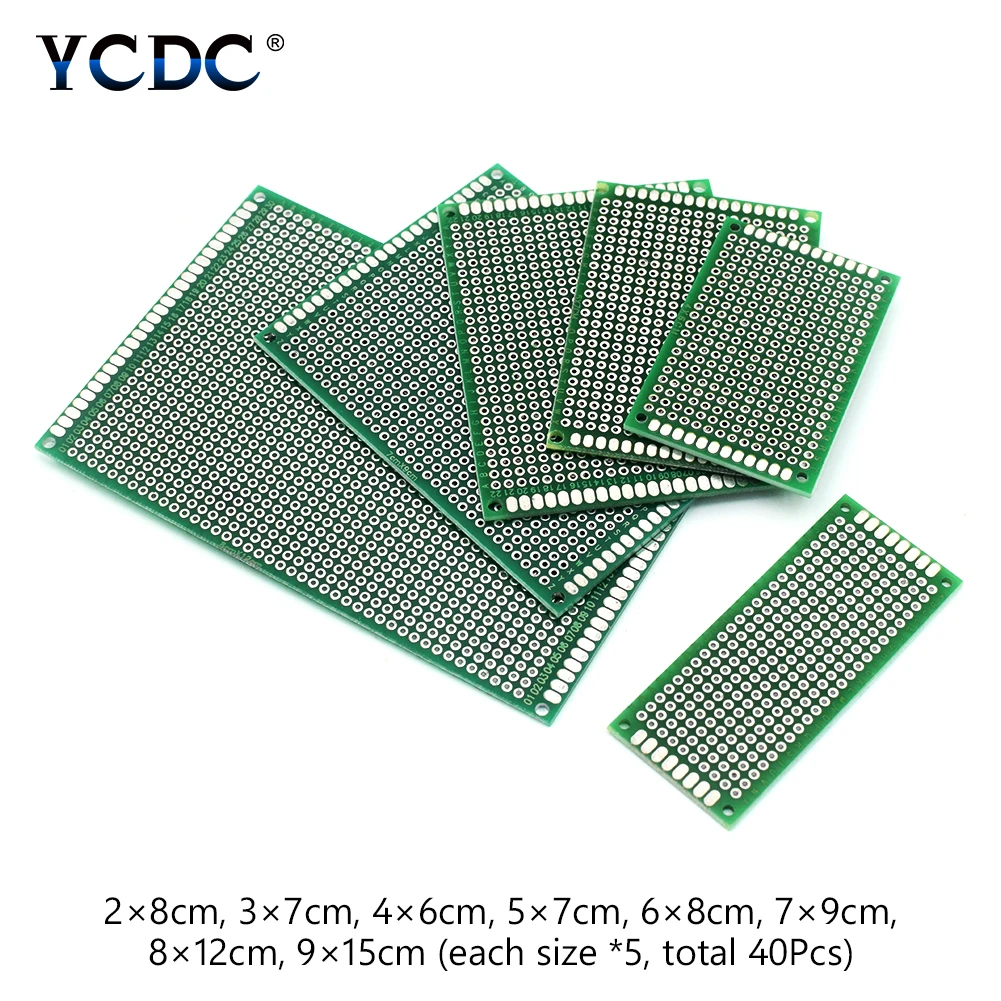 

40pcs tinned pcb proto circuit board for electronic diy projects 8 sizes mix