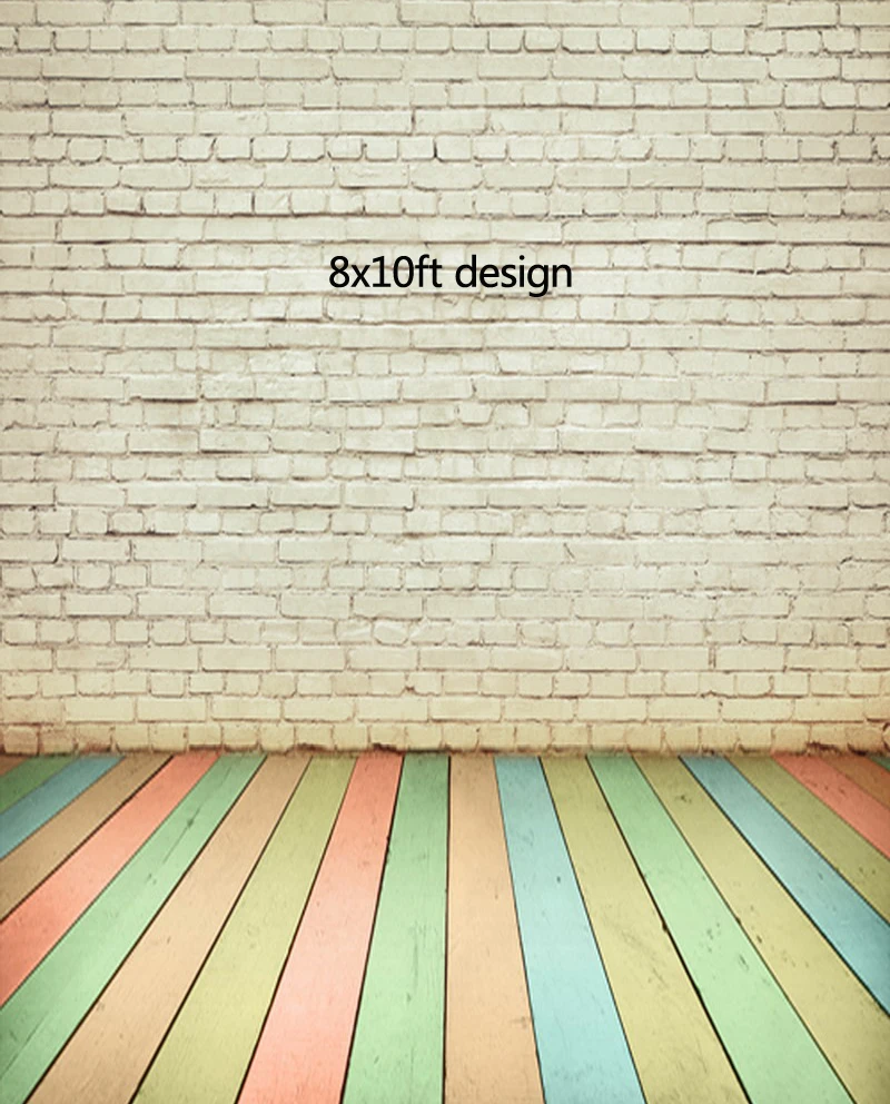 8X10ft multi-colored wood floor and white bricks photography backdrops background  photo studio wallpaper decoration D-9638