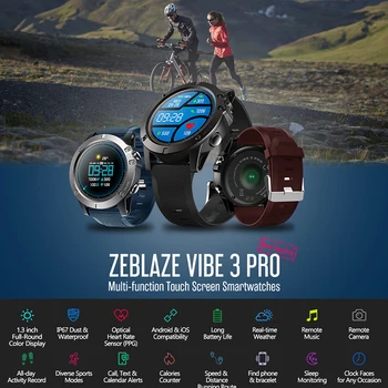 

Zeblaze VIBE 3 PRO Smartwatch Heart Rate IP67 Waterproof Sports Watch Business Weather Remote Camera Music Men For IOS & Android