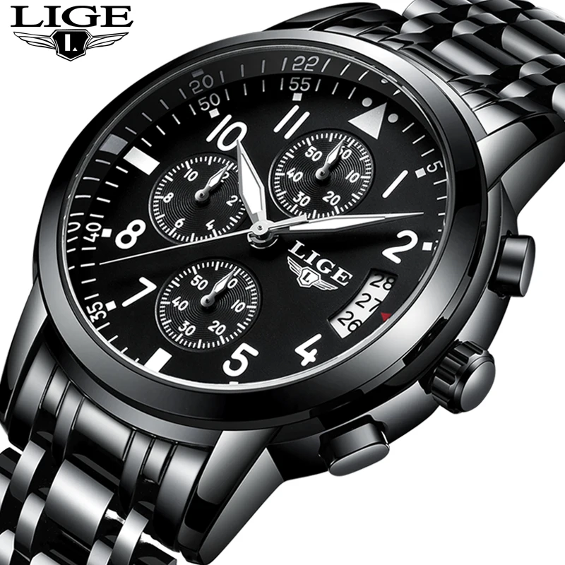 Relogio Masculino LIGE Mens Watches Top Brand Luxury Fashion Business Quartz Watch Men Sport Full Steel