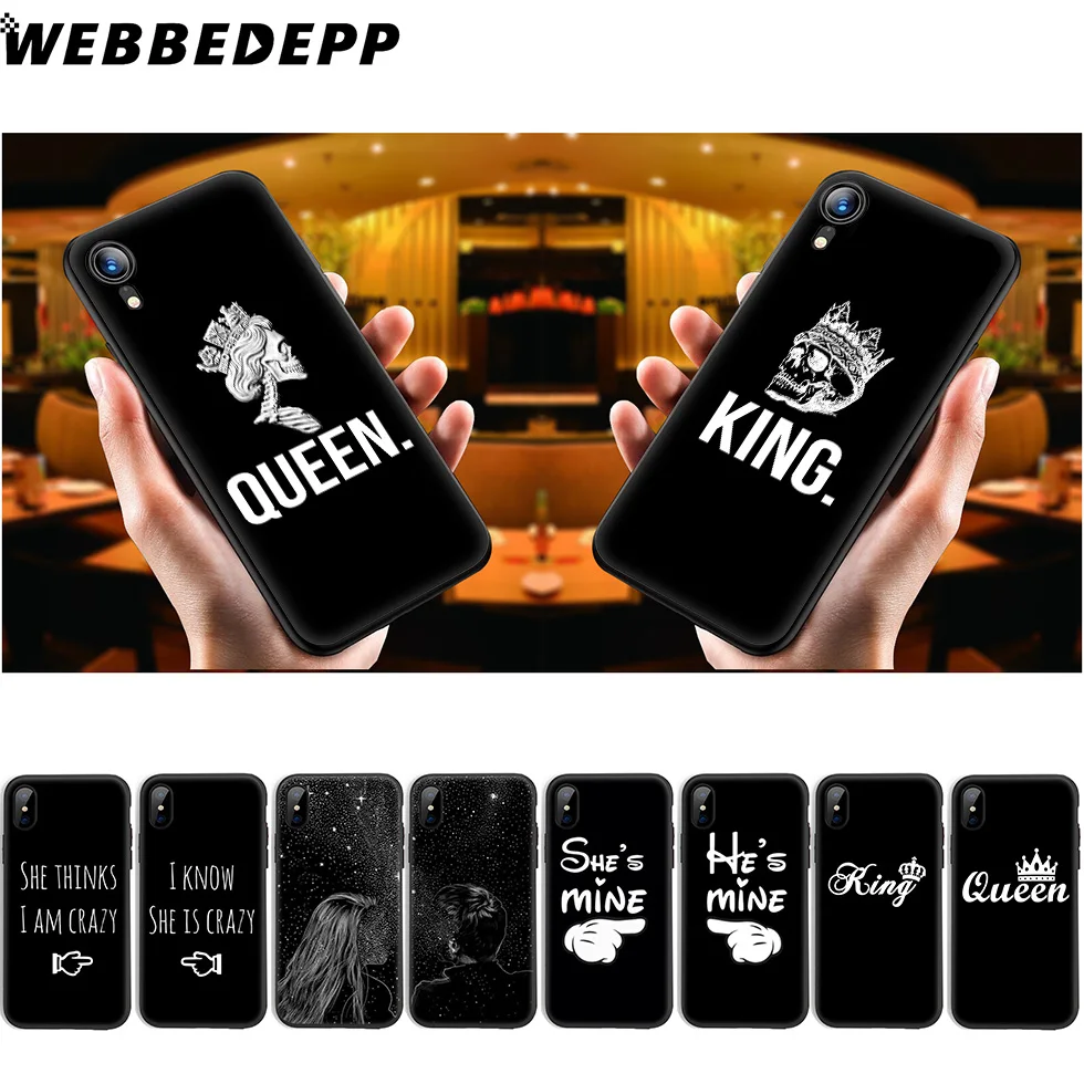

WEBBEDEPP Queen & King Couple Soft Silicone Case for iPhone 11 Pro Xr Xs Max X or 10 8 7 6 6S Plus 5 5S SE Case 8 Plus
