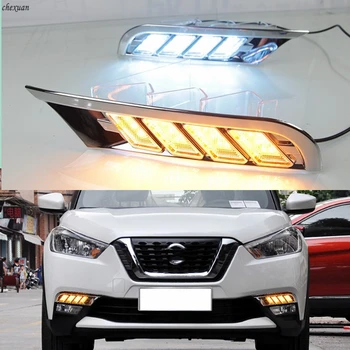 

CSCSNL 1 set DRL Daytime Running Lights 12V Led fog lamp cover with trunning Yellow Signal and blue For Nissan Kicks 2017 2018