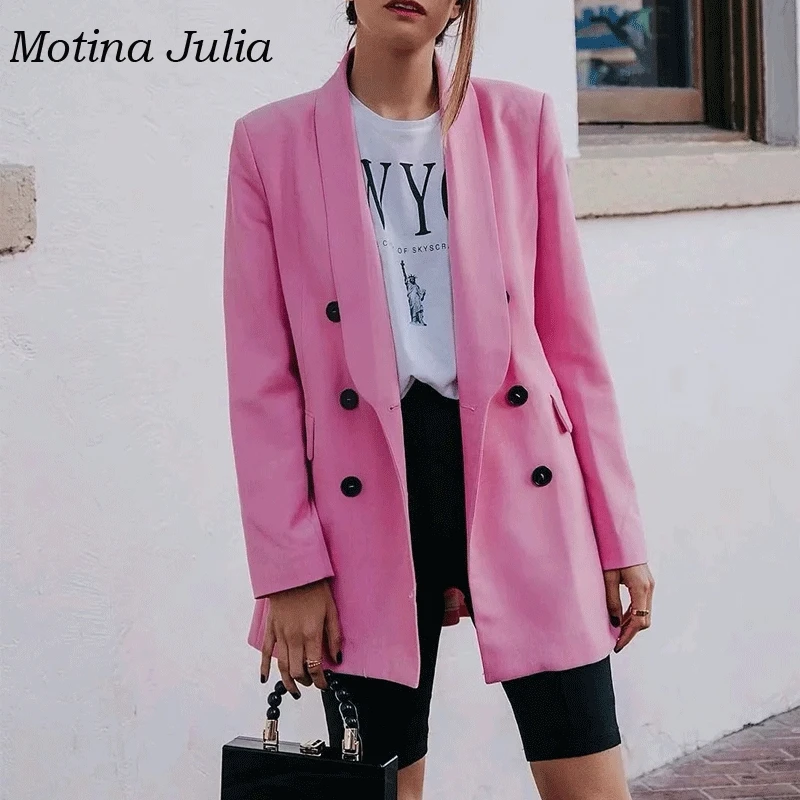 Motina Julia, крутой розовый двубортный пиджак, верхняя одежда, куртки для женщин, уличная одежда, трендовые блейзеры, топы для женщин