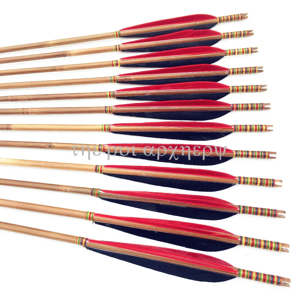 

6/12/24Pcs bamboo Arrows Traditional Handmade 5" Turkey Feathers Bamboo Shaft Self Nock Target Arows For Archery Recurve Bow