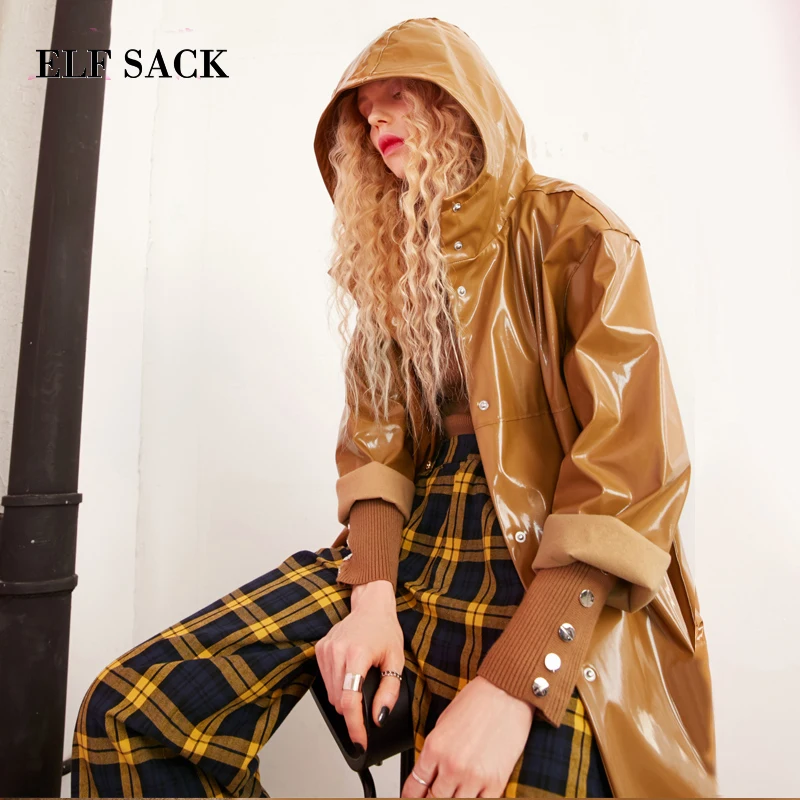ELFSACK Осенние новые женские пальто повседневные с широкой талией одноцветные