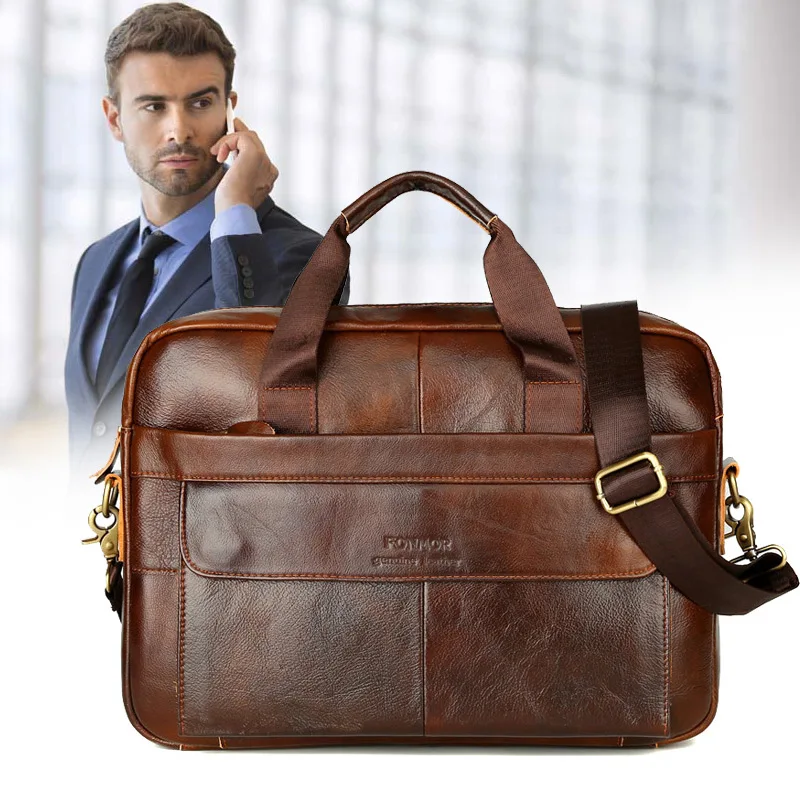

Men Genuine Leather Vintage Handbag Business Shoulder Bag Briefcase Messenger Best Sale-WT