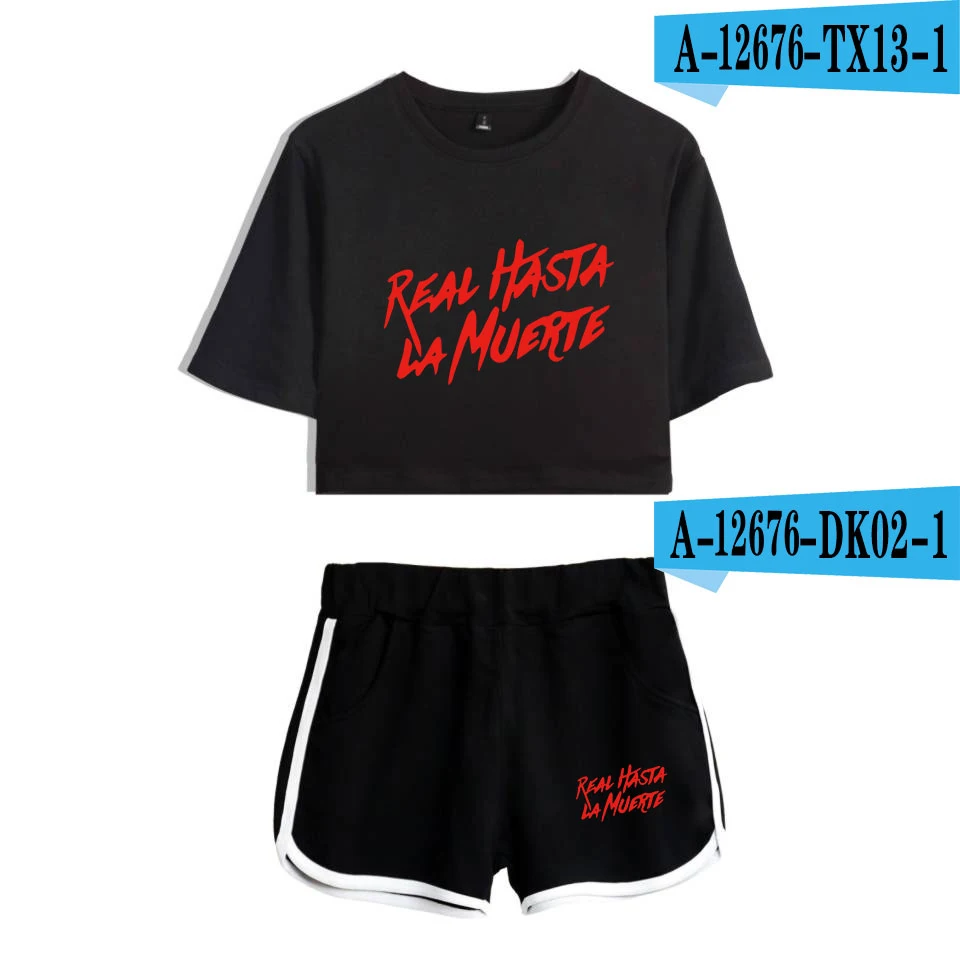 Real Hasta La Muerte 2D Anuel AA Midriff-baring футболка+ спортивные шорты женские летние сексуальные Kpop повседневные модные костюмы горячая распродажа - Цвет: Picture color