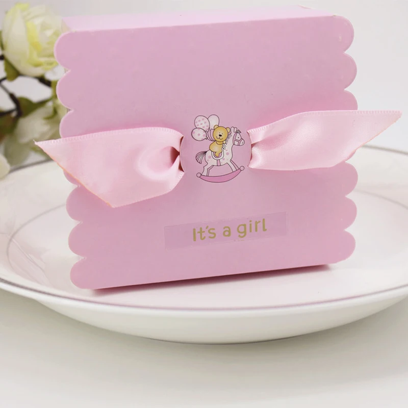 30 шт./лот вечерние коробки для конфет с синими лентами мишками лошадью мальчиков