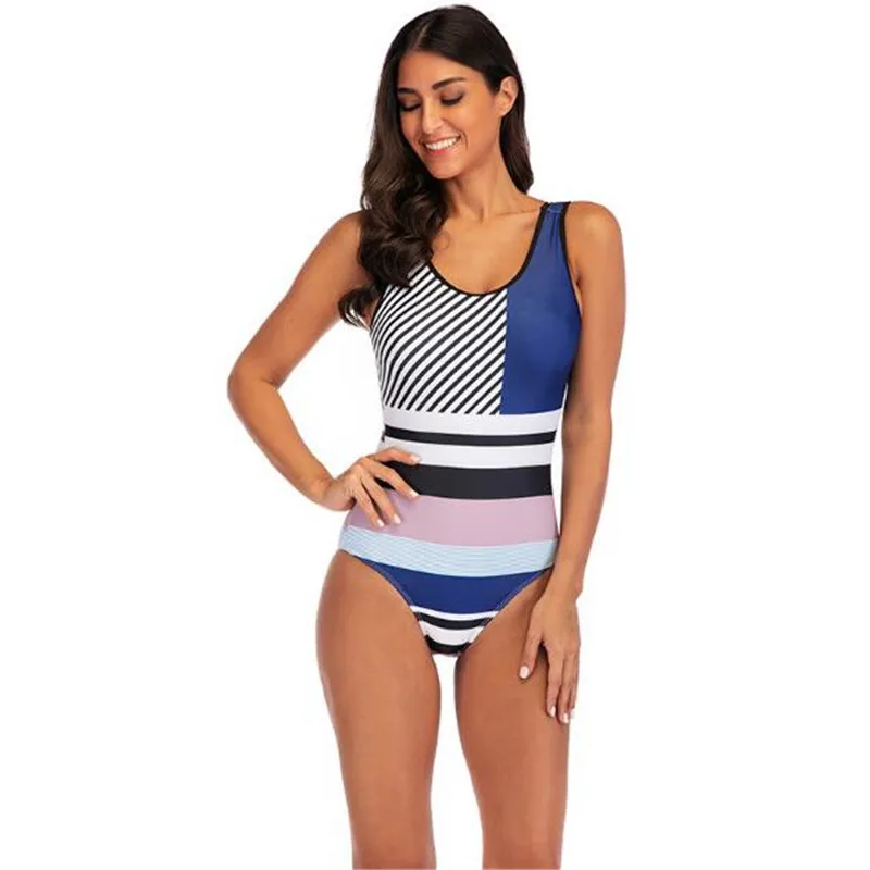 

2019 Fashion Stripe Quick Drying One Piece Swimsuit Women Summer Breathable Beachwear Female Monokini Comfortable Swimwear
