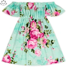 

Green Floral Kids Dresses Fashion Design Off Shoulder Baby Girls Clothes Boho Kids Girls Beach Dresses Girls Clothing Outfit