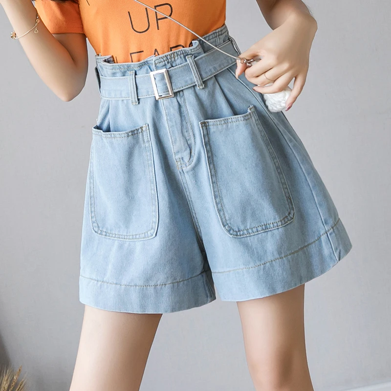 

2019 Summer New High Waist Loose Wide Leg Women Denim Shorts Sashes Korean Ins Fashion Jean Short Pants Female Harajuku