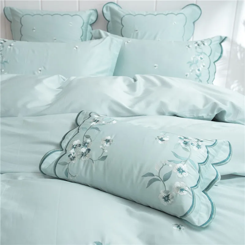 Best Egyptian Cotton Princess style Luxury Bedding Set Queen King Size Duvets cover Bedding Sets Bed Sheet Set Embroidery Bed set 40