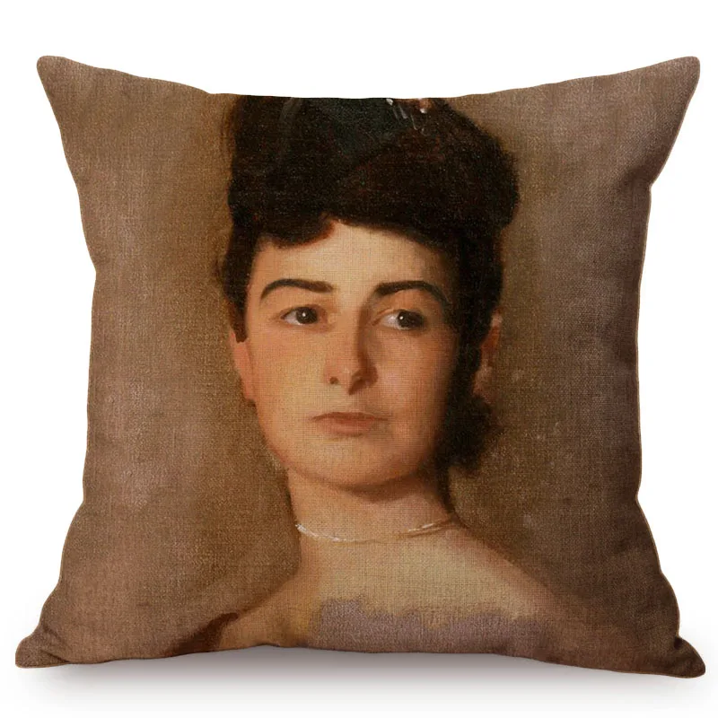 European Style Vintage Noble Woman Self-Portrait Home Decorative Throw Pillow Case Chic Ancient Woman Print Sofa Cushion Cover K82-6