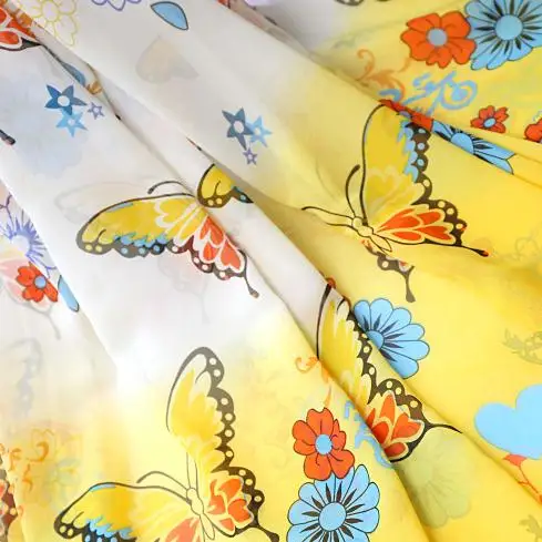 150cm*100cm 75d Bilateral Gradient Yellow Butterfly Print Chiffon ...