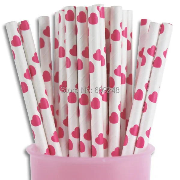 

100 Pcs Mixed Colors Hot Pink Heart Paper Straws, Cheap Vintage Pretty Valentine's Day Party Supplies Paper Drinking Straws