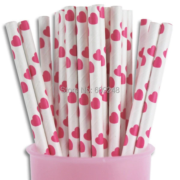 100 Pcs Mixed Colors Hot Pink Heart Paper Straws, Cheap Vintage Pretty  Valentine's Day Party Supplies Paper Drinking Straws - AliExpress