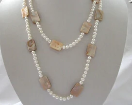 

hot sell new - HOT3584 stunning long 45" 6mm round white freshwater pearl shell necklace