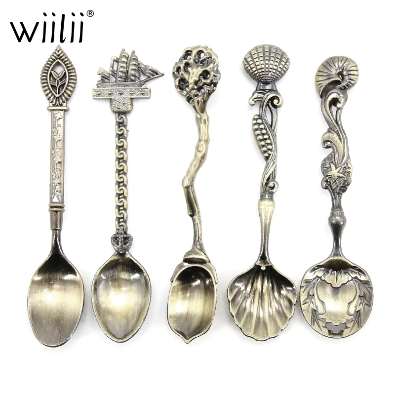 

5 PCS Vintage Bronze Mini Coffee Spoon For Snacks Dessert Kirsite Tea Tools