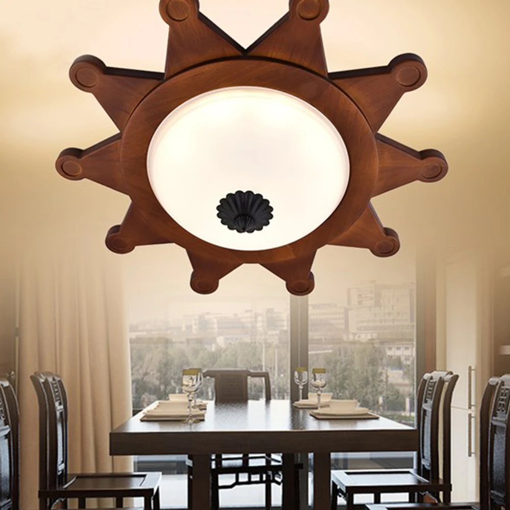 

Hot Nordic solid wood ceiling lights American village retro Mediterranean sun living room LED simple bedroom Ceiling lamps