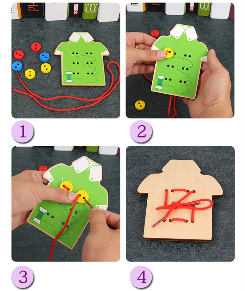 Preschool Teaching Aids Baby Montessori Wear The Button Wooden Toys For Kids Beads Toys String Rope Game Educational Gift